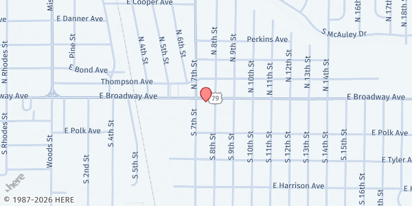 Map showing Eighth Street Mission For Jesus Christ at 717 E Broadway Ave, West Memphis, AR