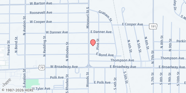 Map showing First United Methodist Church at 215 N. Missouri St., West Memphis, AR