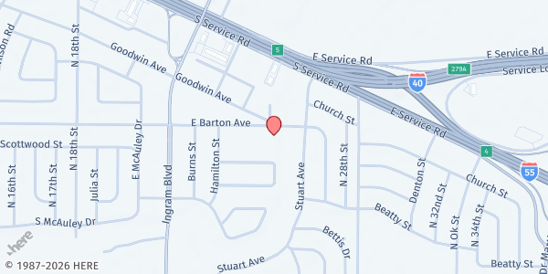 Map showing United Fellowship Church at 2507 E. Barton Ave., West Memphis, AR