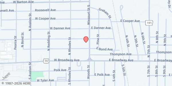 Map showing West Memphis First Baptist Church at 200 N. Missouri St., West Memphis, AR