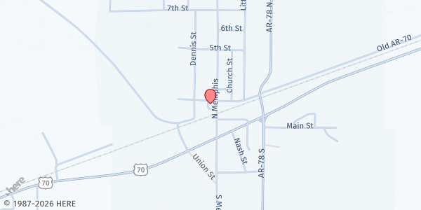 Map showing Wheatley City Hall at 201 North Memphis Avenue, Wheatley, AR