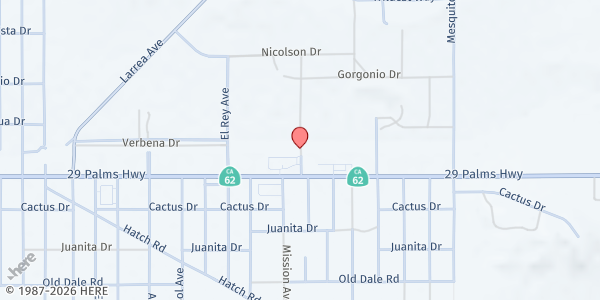 Map showing 29 Palms Food Pantry at 6450 Star Dune Ave, 29 Palms, CA