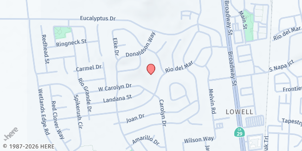 Map showing American Canyon Food Pantry - Harvest Freewill Baptist Church at 240 Rio Del Mar, American Canyon, CA