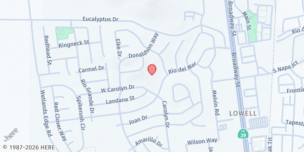 Map showing Harvest Free Will Baptist Church at 240 Rio Del Mar, American Canyon, CA