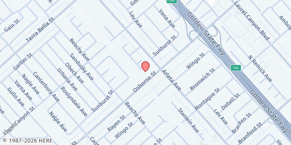 Map showing Osborne Neighborhood Church Food Pantry at 13501 Osborne St, Arleta, CA
