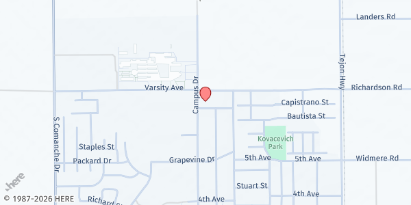 Map showing Arvin-Commodity Distribution Center at 500 Campus Dr., Arvin, CA