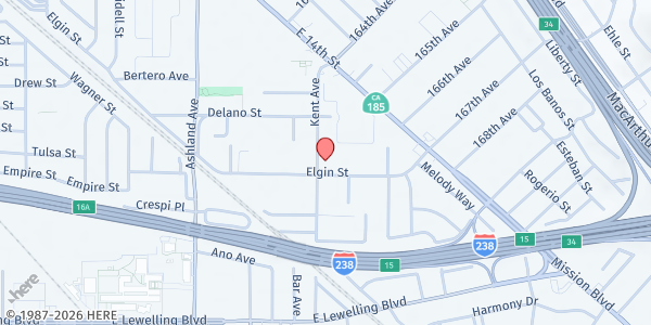 Map showing Prophetic Teacher Intercessory Church at 16490 Kent Ave., Ashland, CA