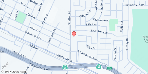 Map showing ATWATER CHURCH OF THE NAZARENE at 1374 Shaffer Road, Atwater, CA