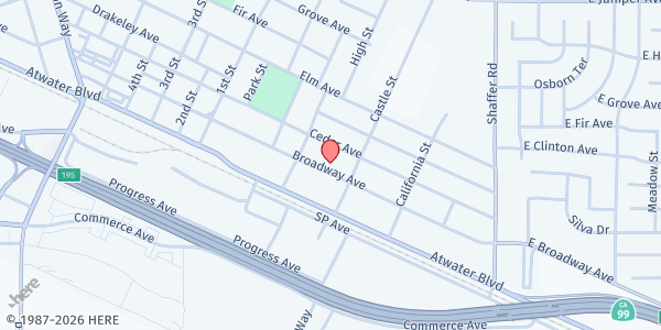 Map showing Mt. Olive Baptist Church at 559 Broadway Avenue, Atwater, CA