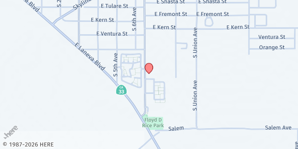 Map showing Casa De Dios Christian Fellowship at 1037 S 7th Ave, Avenal, CA