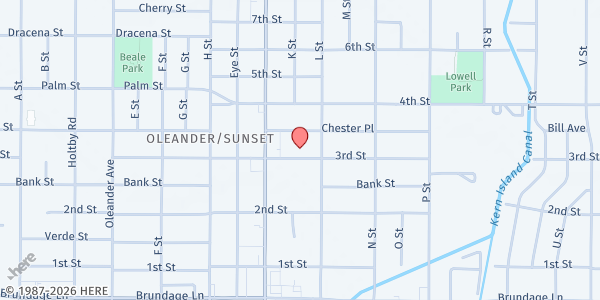 Map showing Bakersfield Southside SDA Church at 1330 3rd St, Bakersfield, CA