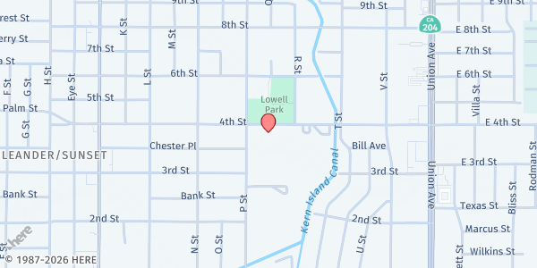 Map showing CAPK Emerson Middle School at 801 4th St, Bakersfield, CA