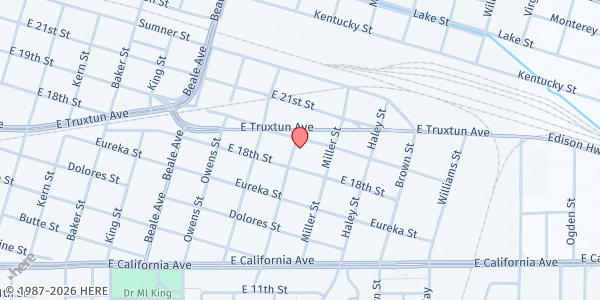 Map showing Christ First Ministries at 625 Robinson St, Bakersfield, CA