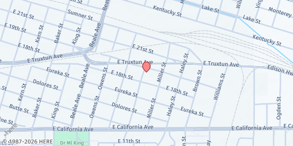 Map showing Christ First Ministries Inc. at 625 Robinson St, Bakersfield, CA