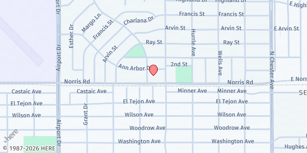 Map showing Coronado Baptist Church at 516 Norris Rd, Bakersfield, CA