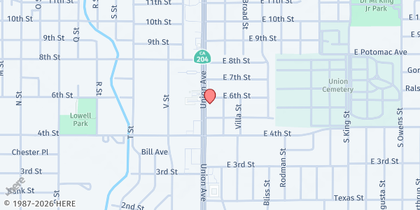 Map showing Discovery Church (Dream Center) at 520 Union Ave, Bakersfield, CA