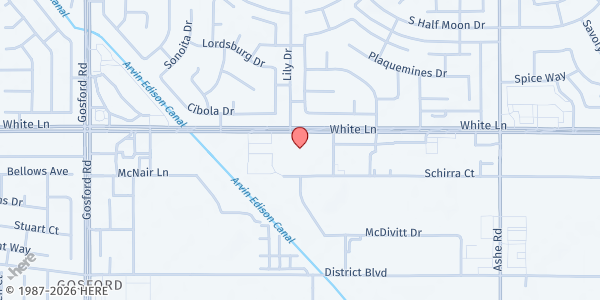 Map showing Discovery Church, Southwest at 7301 White Ln., Bakersfield, CA