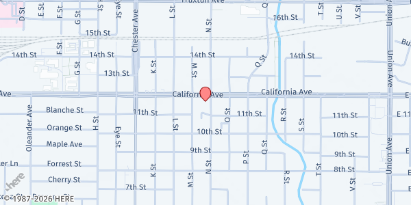 Map showing Goodness & Mercy Ministries at 1111 California Ave., Bakersfield, CA