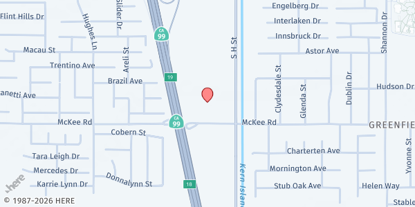 Map showing Greenfield, Southeast-Commodity at 8801 South H St., Bakersfield, CA