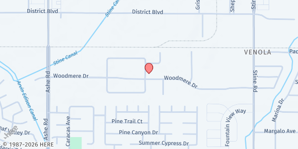 Map showing Iglesia de Dios Pentecostal, I.M. at 5614 Woodmere Dr, Bakersfield, CA