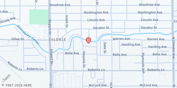 Map showing Living Waters Oildale SDA at 612 Sharon Pl, Bakersfield, CA