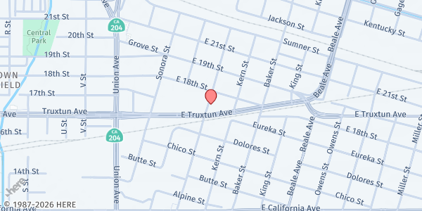 Map showing Nuevo Amanecer at 500 E. Truxtun Ave, Bakersfield, CA
