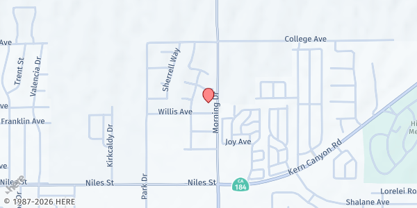Map showing Valley View Church of God of Prophecy at 2400 Morning Dr., Bakersfield, CA