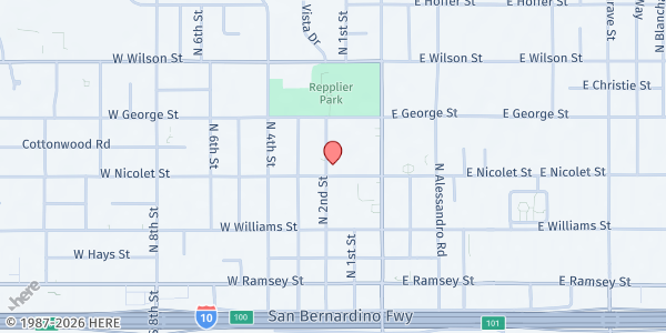 Map showing Carol's Kitchen - Banning at 157 W. Nicolet Ave., Banning, CA