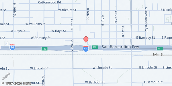 Map showing HELP Inc. at 53 S 6th St, Banning, CA