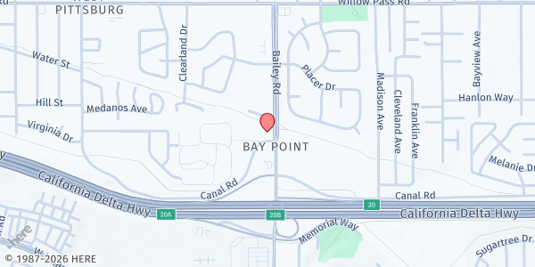 Map showing Loaves and Fishes at West Pittsburg Community Church at 204 Bailey Rd, Bay Point, CA