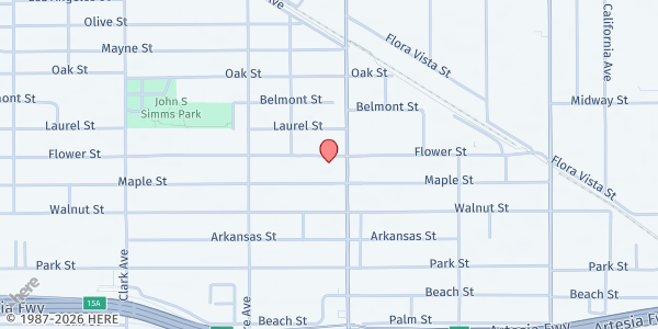 Map showing Lord's Church at 9740 Flower Street, Bellflower, CA