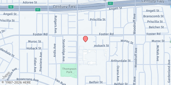 Map showing St. Dominic Savio Church at 13400 Bellflower Boulevard, Bellflower, CA