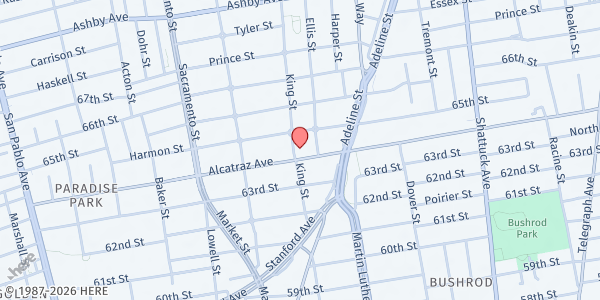 Map showing Ephesian Community Food Share - Food Distribution Center at 1709 Alcatraz Ave, Berkeley, CA