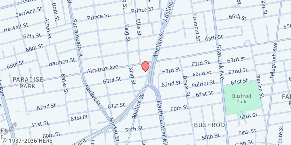 Map showing Phillips Temple CME Church at 3332 Adeline Street, Berkeley, CA