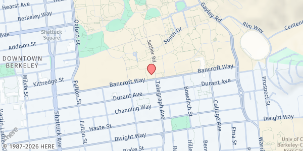 Map showing UC Berkeley Food Pantry at 2495 Bancroft Way, Suite #68, BERKELEY, CA