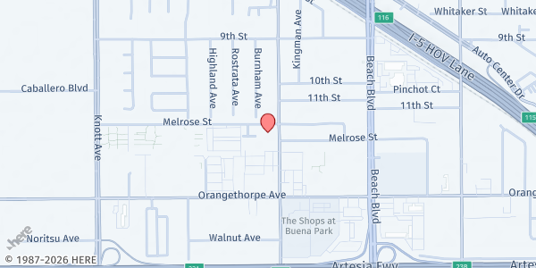 Map showing First Southern Baptist Church - We Care Family Ministry at 6801 Western Avenue, Buena Park, CA