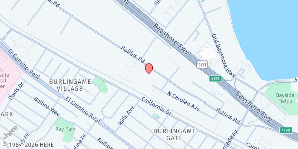 Map showing AFL-CIO Community Services - Burlingame at 1511 Rollins Rd., Burlingame, CA