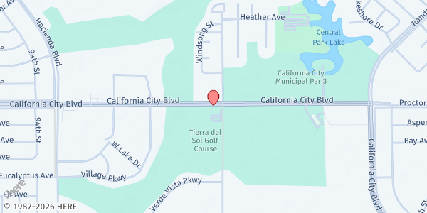 Map showing Our Lady of Lourdes Catholic Church at 9970 California City Blvd., California City, CA