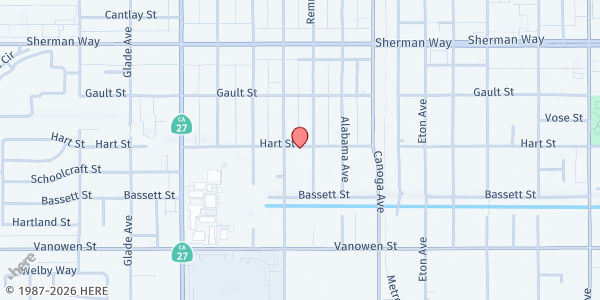 Map showing Guadalupe Community Center - Catholic Charities at 21600 Hart Street, Canoga Park, CA