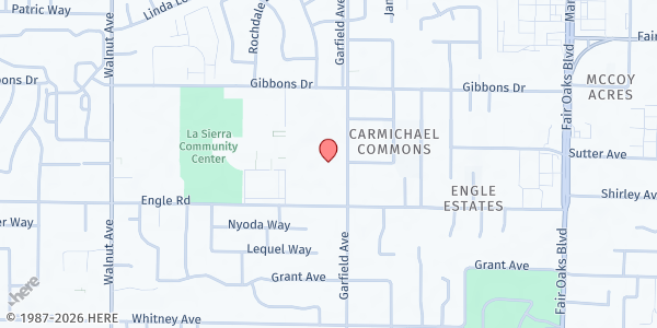 Map showing San Juan Central - Food Closet at 3700 Garfield Avenue, Room 14, Carmichael, CA