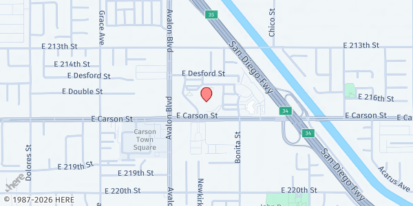 Map showing Carson Civic Center at 801 E Carson St, Carson, CA