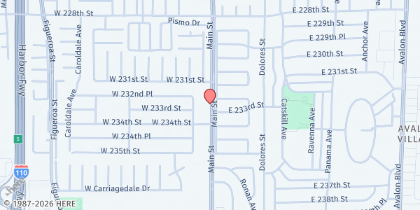 Map showing Erasto R. Batongmalaque Foundation Main Office at 23247 S. Main Street, Carson, CA