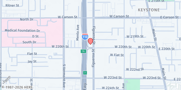 Map showing Finger Of God Goodnews Ministry at 21919 S. Figueroa St., Carson, CA