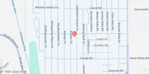 Map showing The Church of the Nazarene at 33055 Cathedral Canyon Dr, Cathedral City, CA