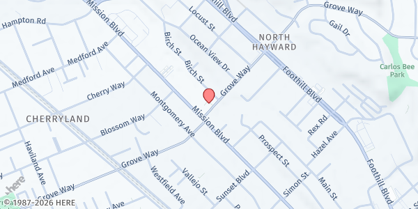 Map showing Eden United Church of Christ - Food For Cherryland at 21455 Birch Street, Cherryland, CA