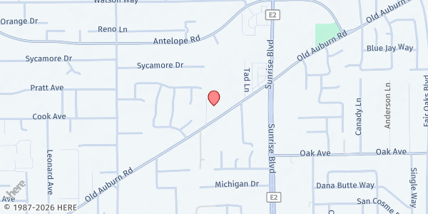 Map showing Holy Family Catholic Church - Food Distribution Center at 7817 Old Auburn Rd, Citrus Heights, CA