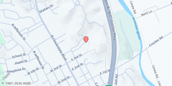 Map showing Kings Valley Apartments at 100 Kings Cir, Cloverdale, CA