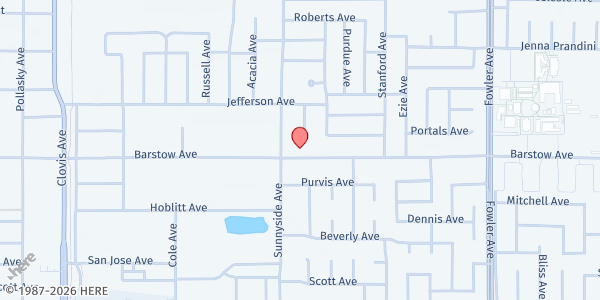 Map showing Clovis First Assembly of God at 1185 Sunnyside Ave, Clovis, CA