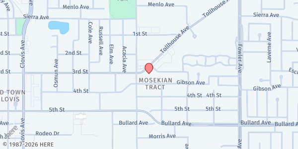 Map showing Oak Hills Church at 1446a Tollhouse Rd., Clovis, CA