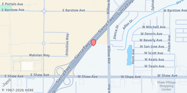 Map showing Praise Church Clovis at 1600 Willow Ave., Clovis, CA